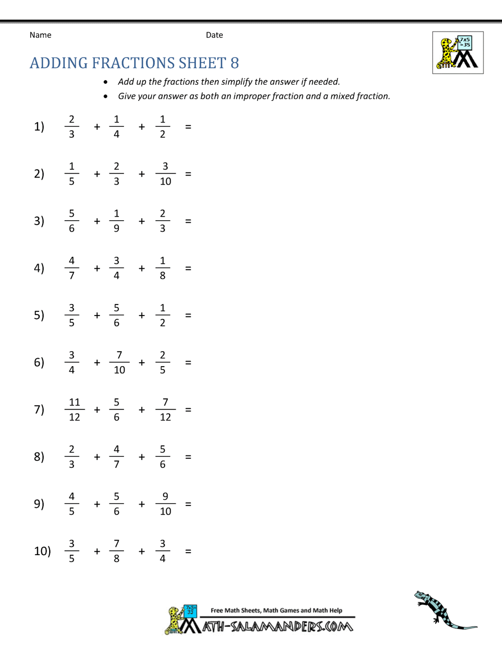 Addition Of Fractions Worksheets 38