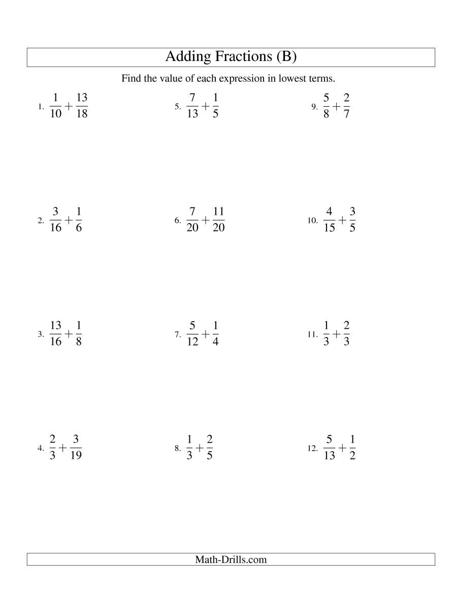 Addition Of Fractions Worksheets 40