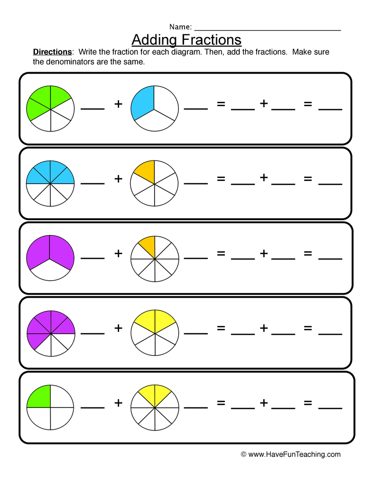 Addition Of Fractions Worksheets 45