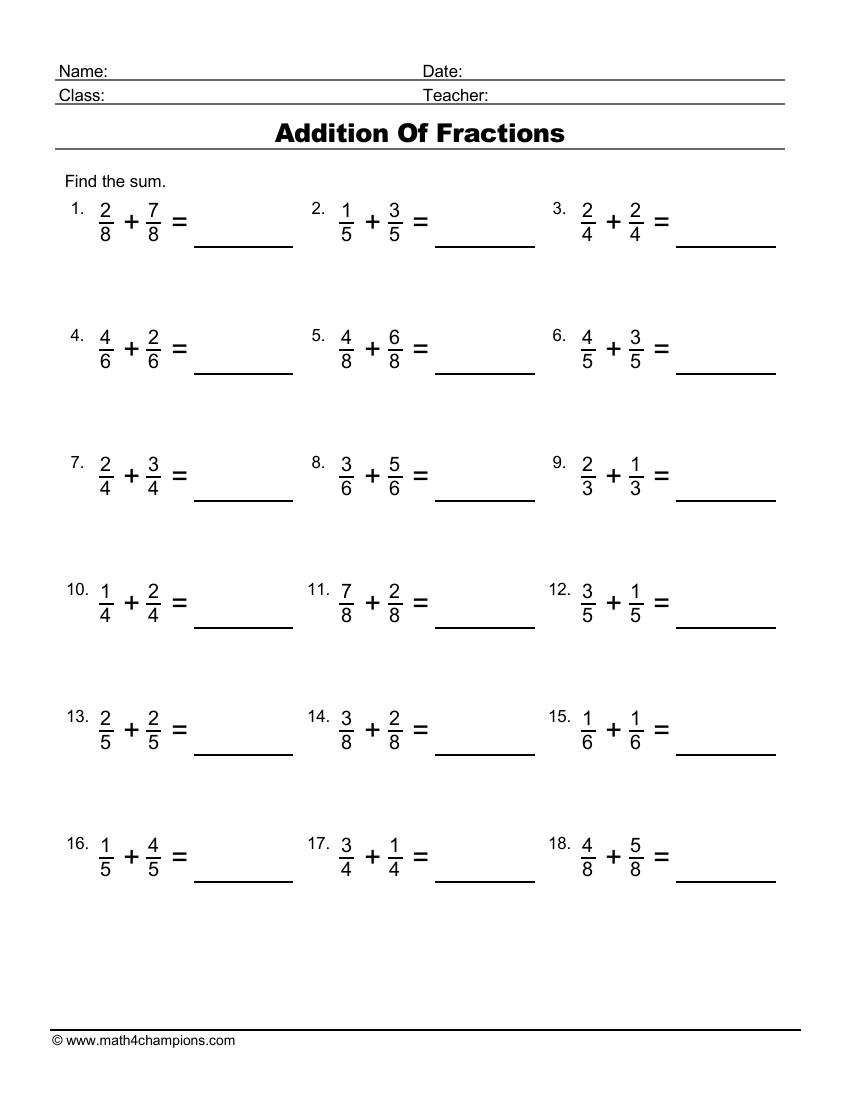 Addition Of Fractions Worksheets 46