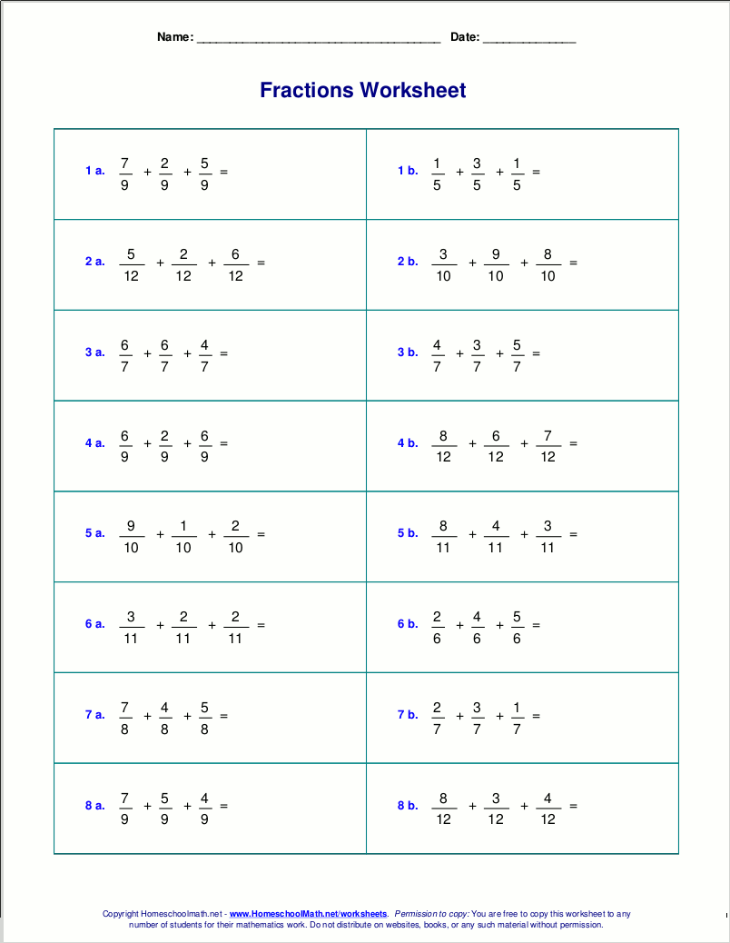 Addition Of Fractions Worksheets 47