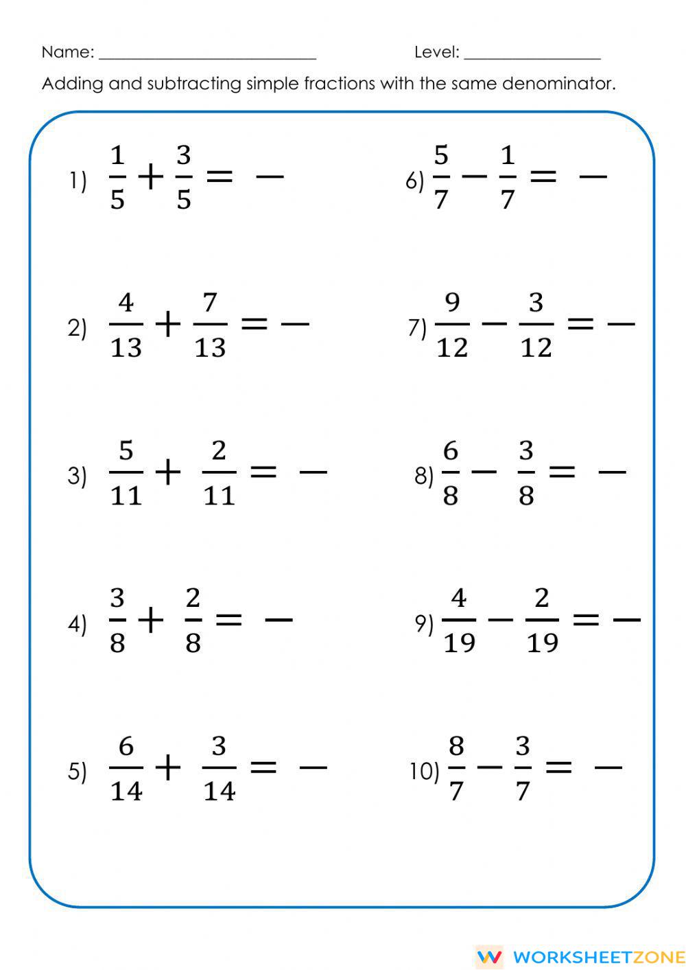 Addition Of Fractions Worksheets 48