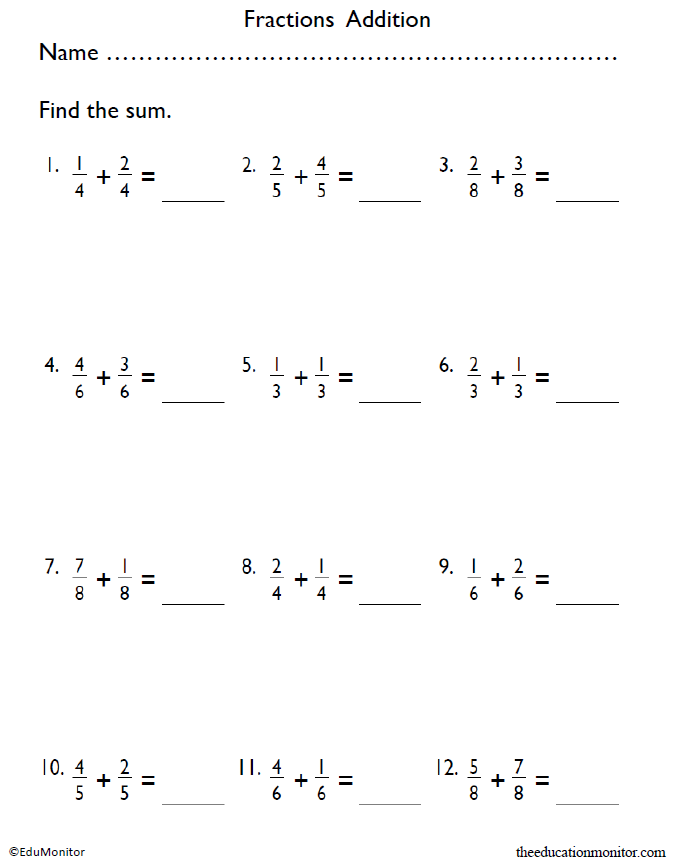 Addition Of Fractions Worksheets 50