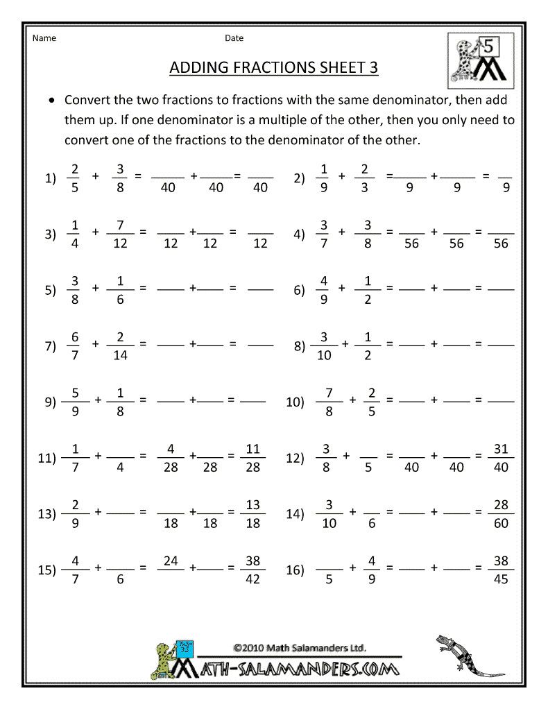 Addition Of Fractions Worksheets 55