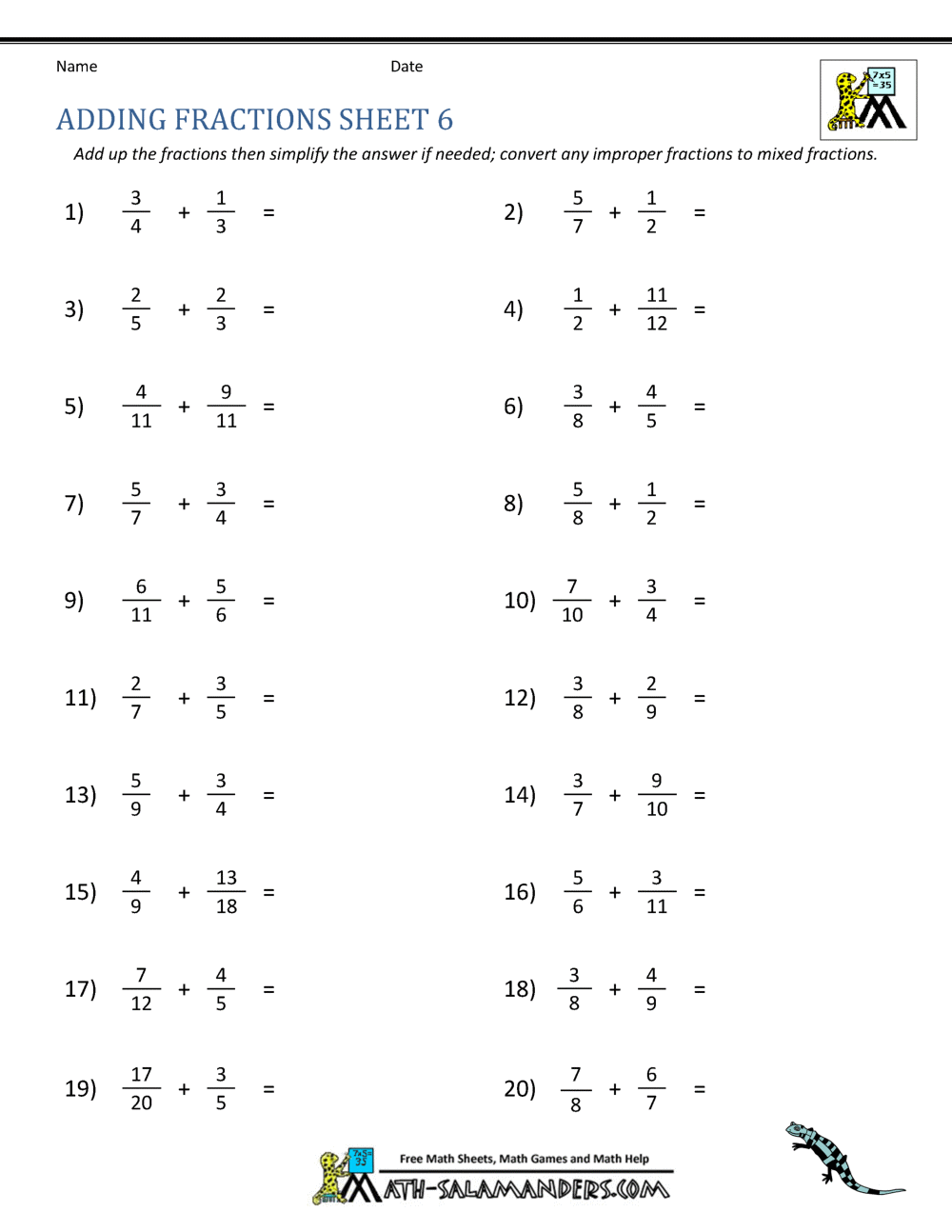 Addition Of Fractions Worksheets 57