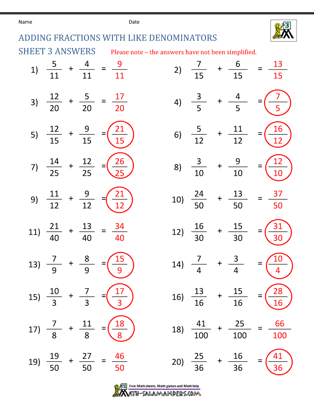 Addition Of Fractions Worksheets 58