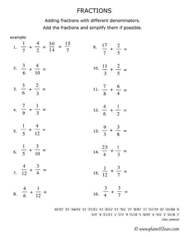 Addition Of Fractions Worksheets 60