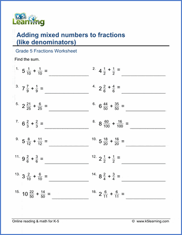 Addition Of Fractions Worksheets 64