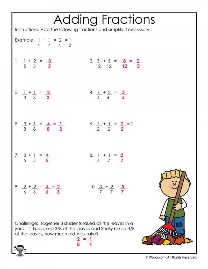 Addition Of Fractions Worksheets 7