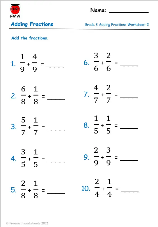 Addition Of Fractions Worksheets 70