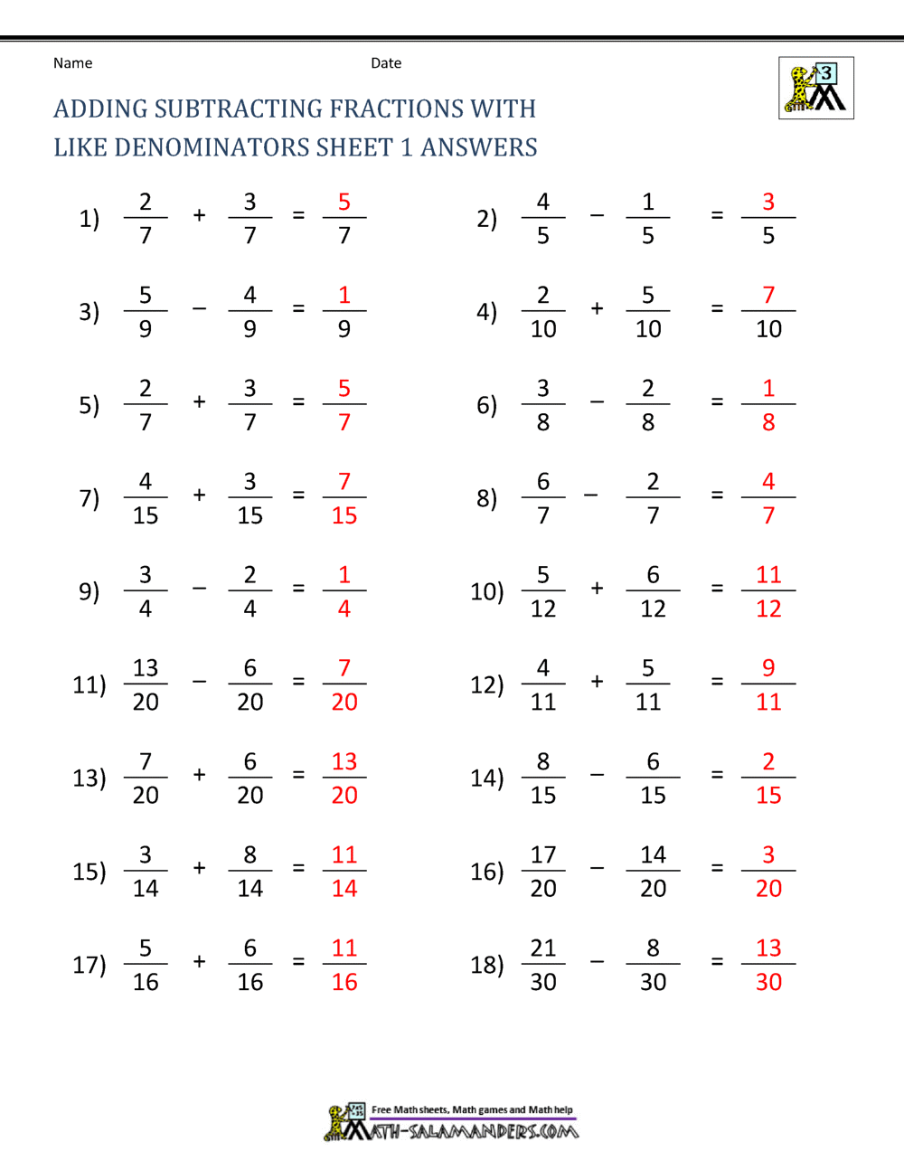 Addition Of Fractions Worksheets 71