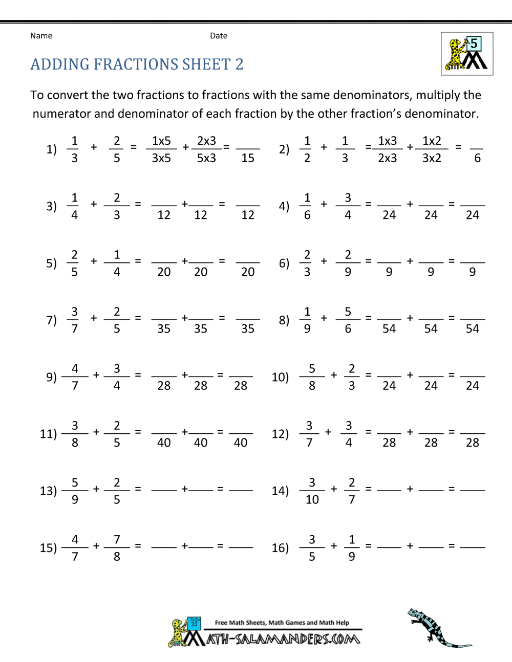 Addition Of Fractions Worksheets 74