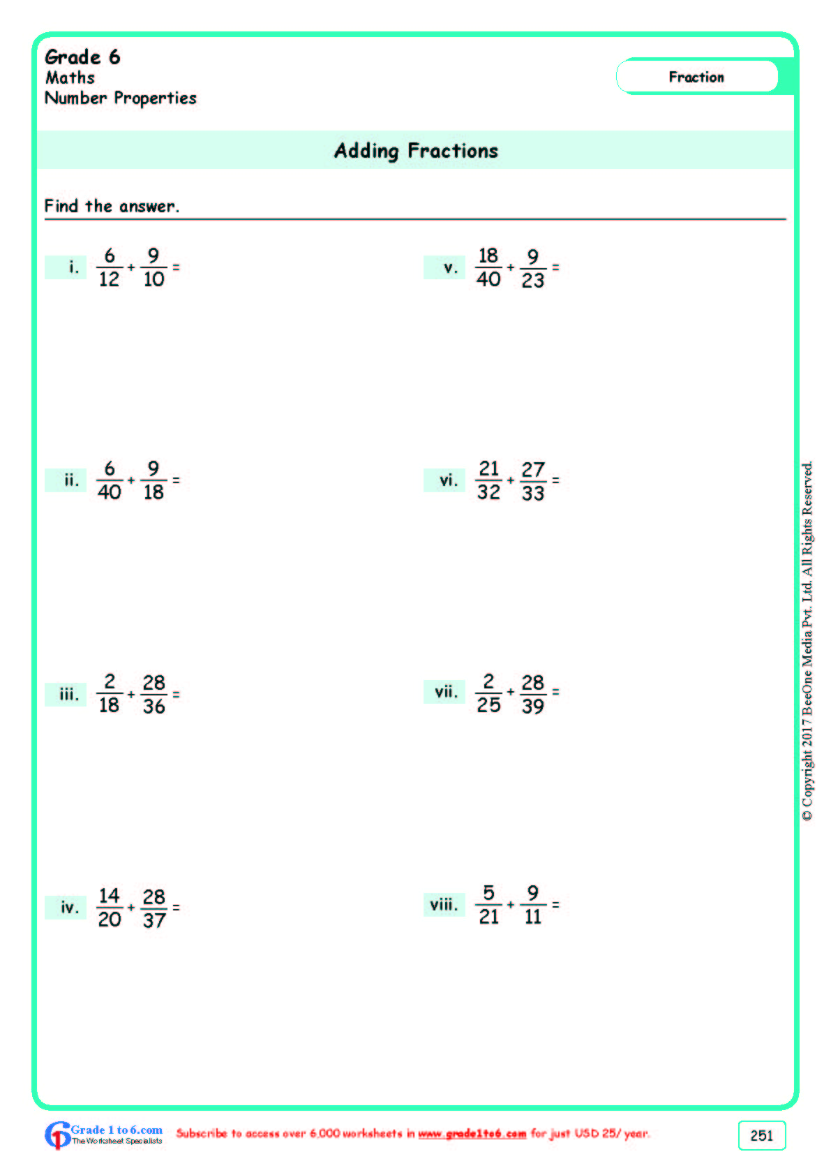 Addition Of Fractions Worksheets 79