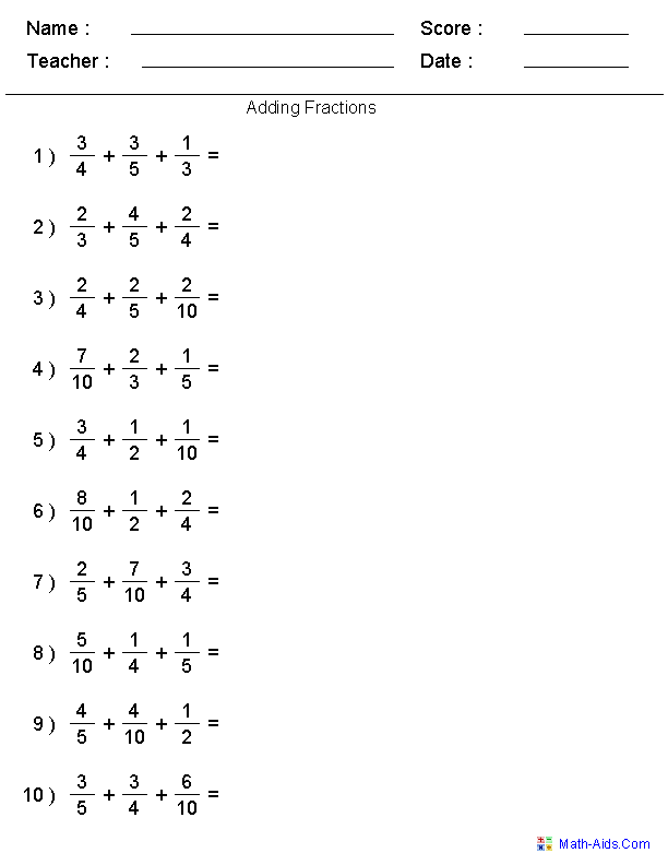 Addition Of Fractions Worksheets 82