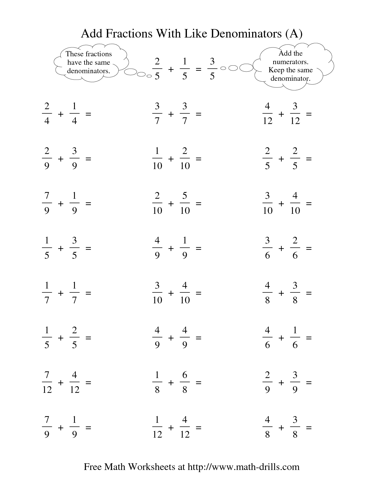 Addition Of Fractions Worksheets 86