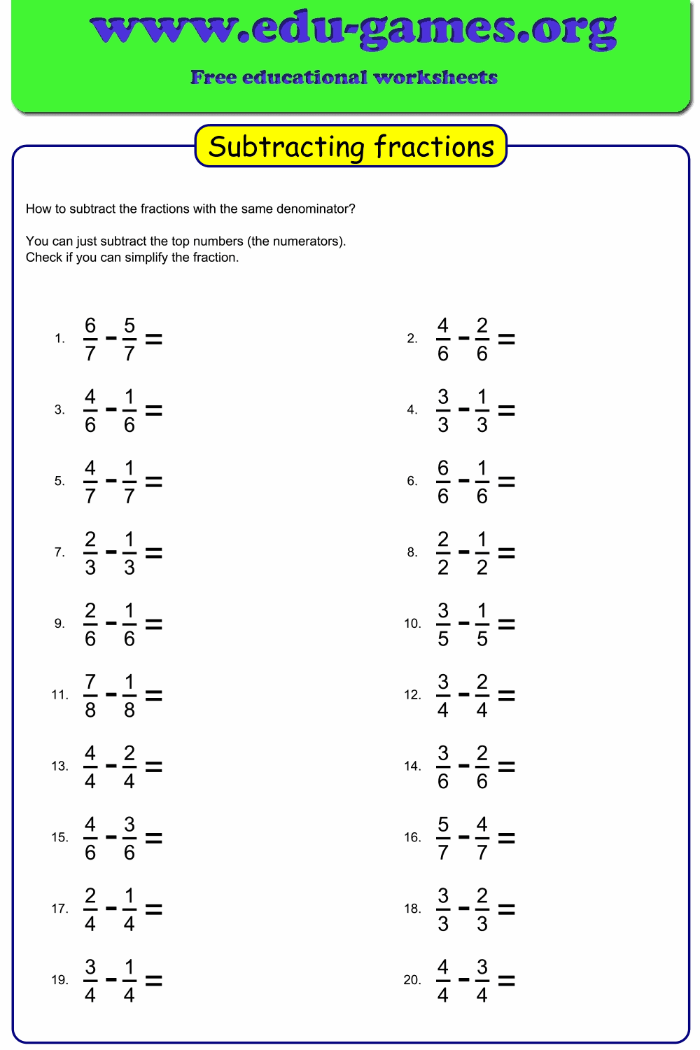 Addition Of Fractions Worksheets 90