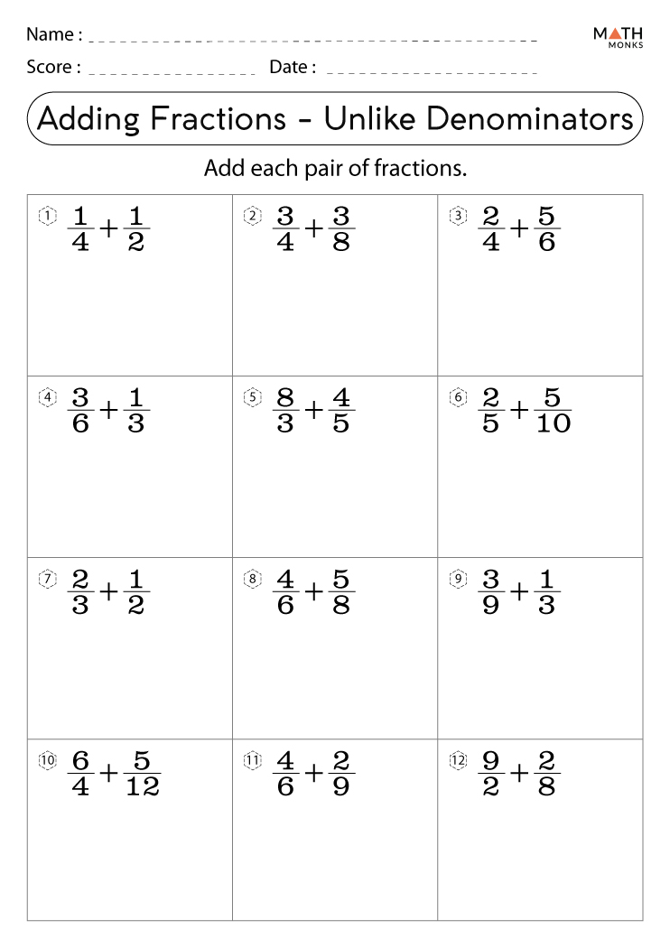 Addition Of Fractions Worksheets 93