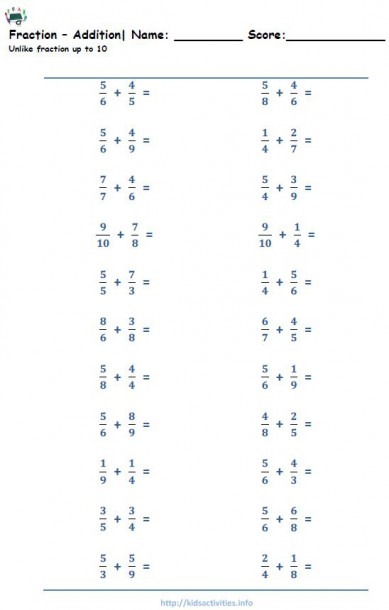 Addition Of Fractions Worksheets 98