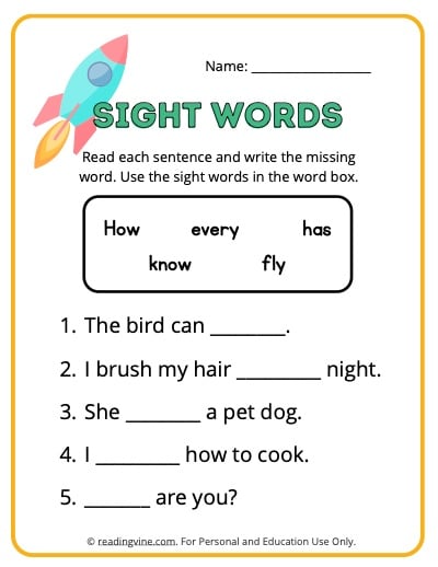 Preschool Sight Words Worksheets 19