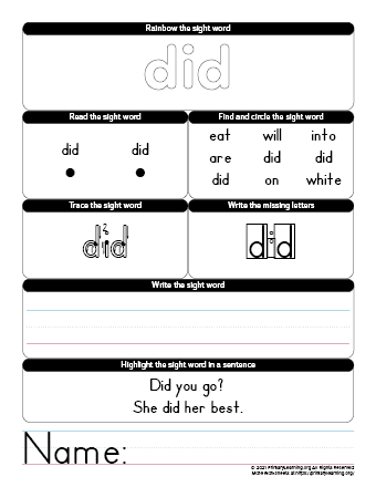 Preschool Sight Words Worksheets 34