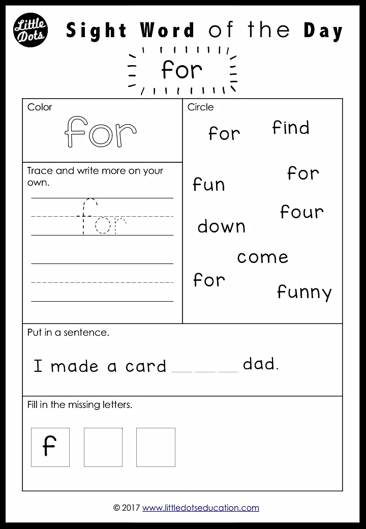 Preschool Sight Words Worksheets 37