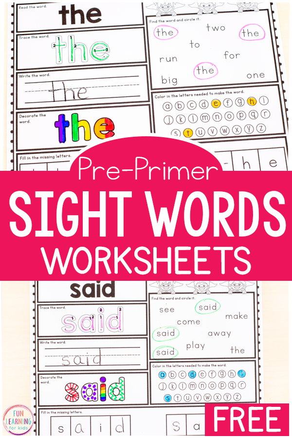 Preschool Sight Words Worksheets 4