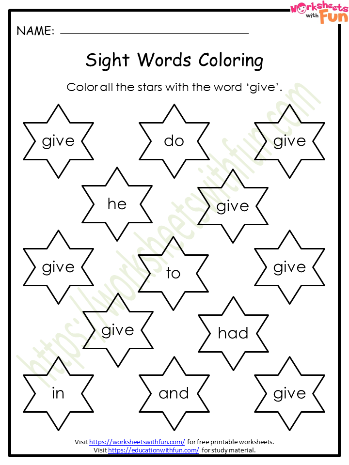 Preschool Sight Words Worksheets 42