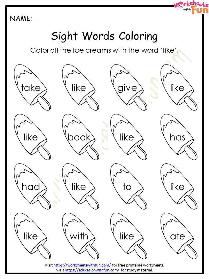 Preschool Sight Words Worksheets 46