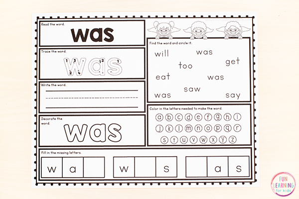 Preschool Sight Words Worksheets 5