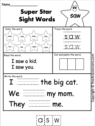 Preschool Sight Words Worksheets 6