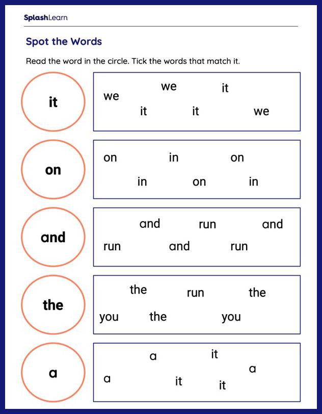 Preschool Sight Words Worksheets 7