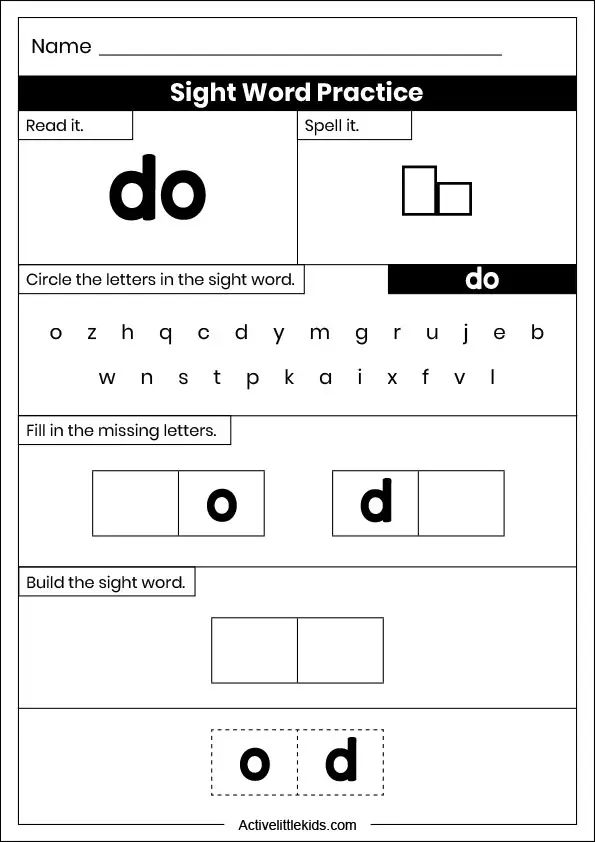 Preschool Sight Words Worksheets 77