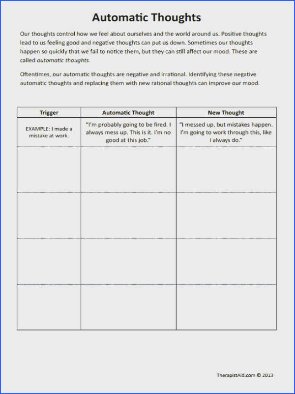 Printable Cbt Therapy Worksheets 3