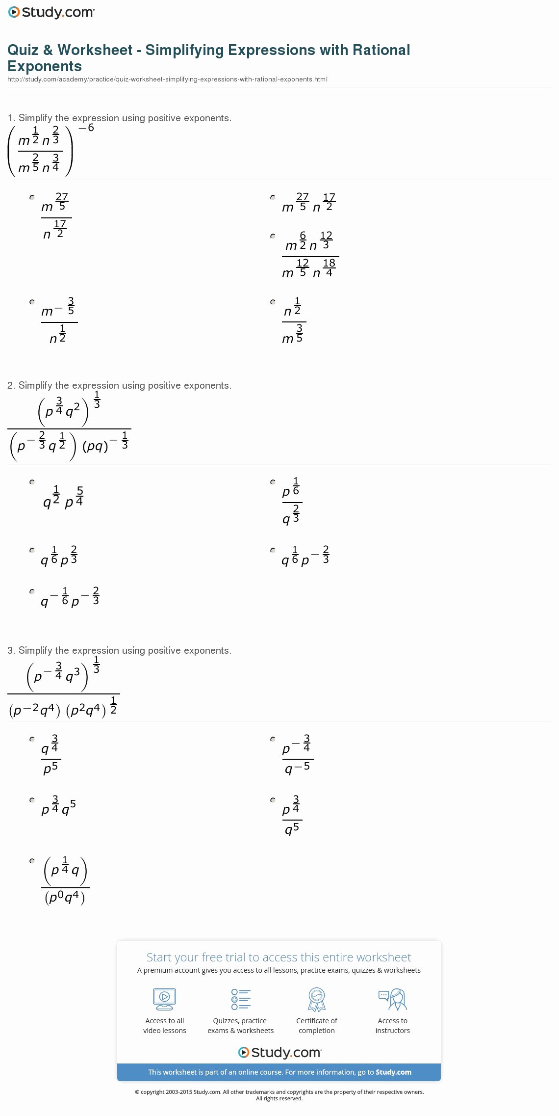 Simplifying Exponential Expressions Worksheet 11