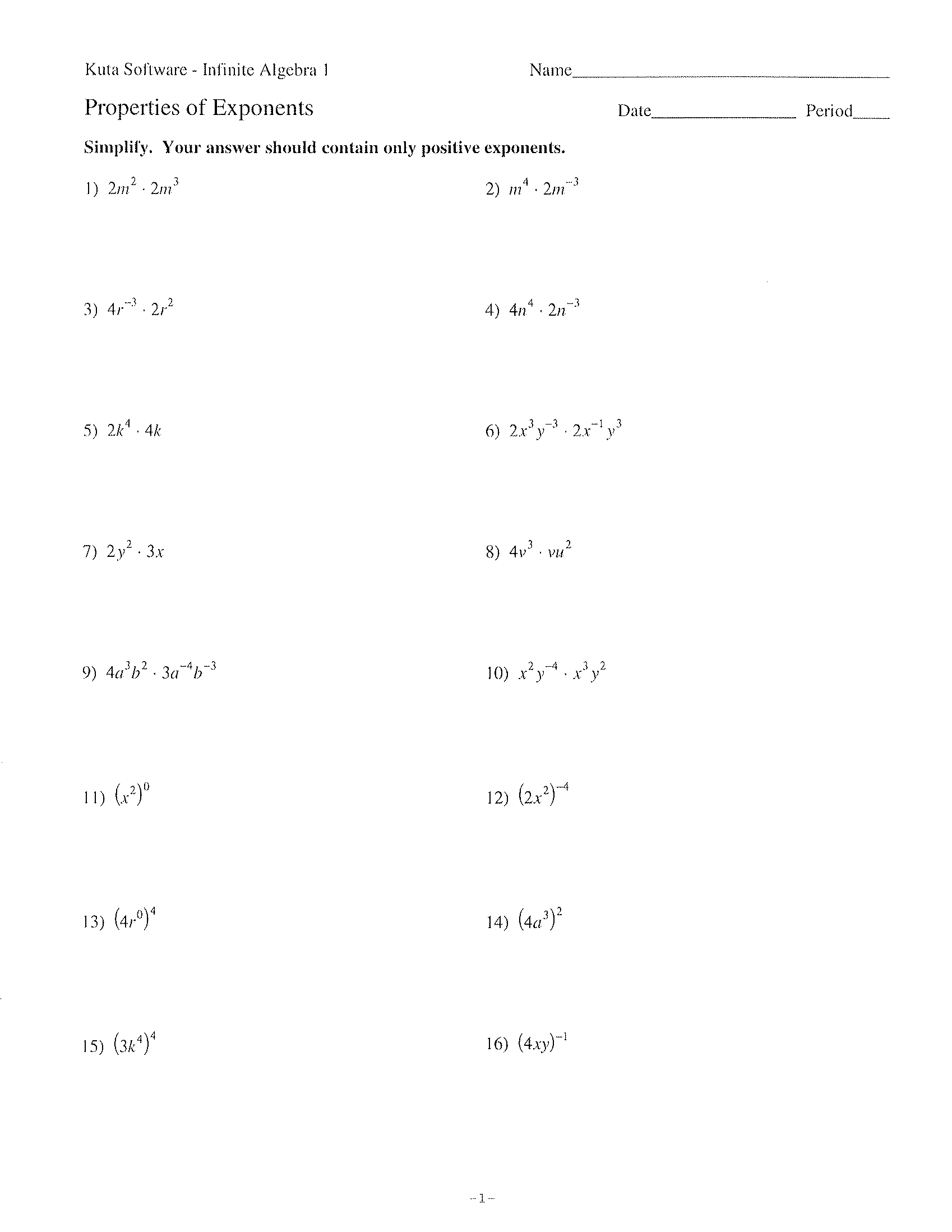 Simplifying Exponential Expressions Worksheet 17