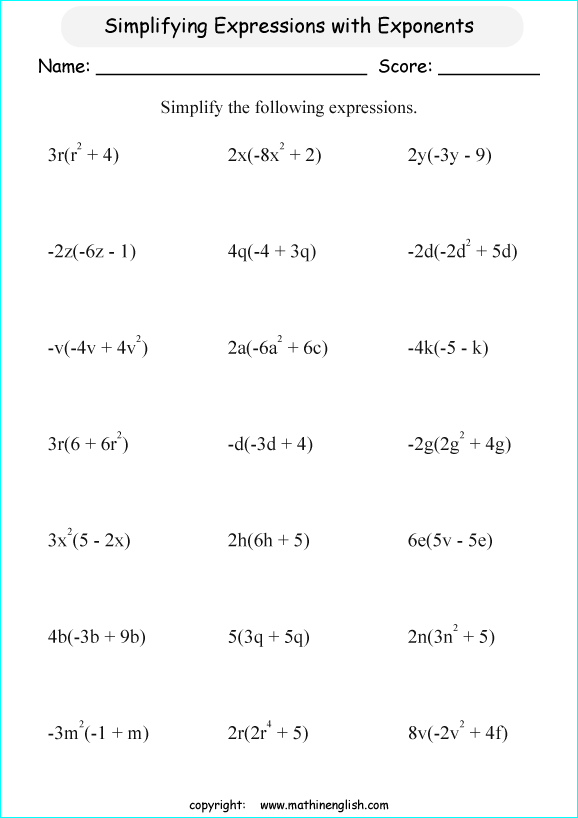 Simplifying Exponential Expressions Worksheet 19