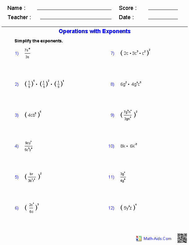 Simplifying Exponential Expressions Worksheet 22