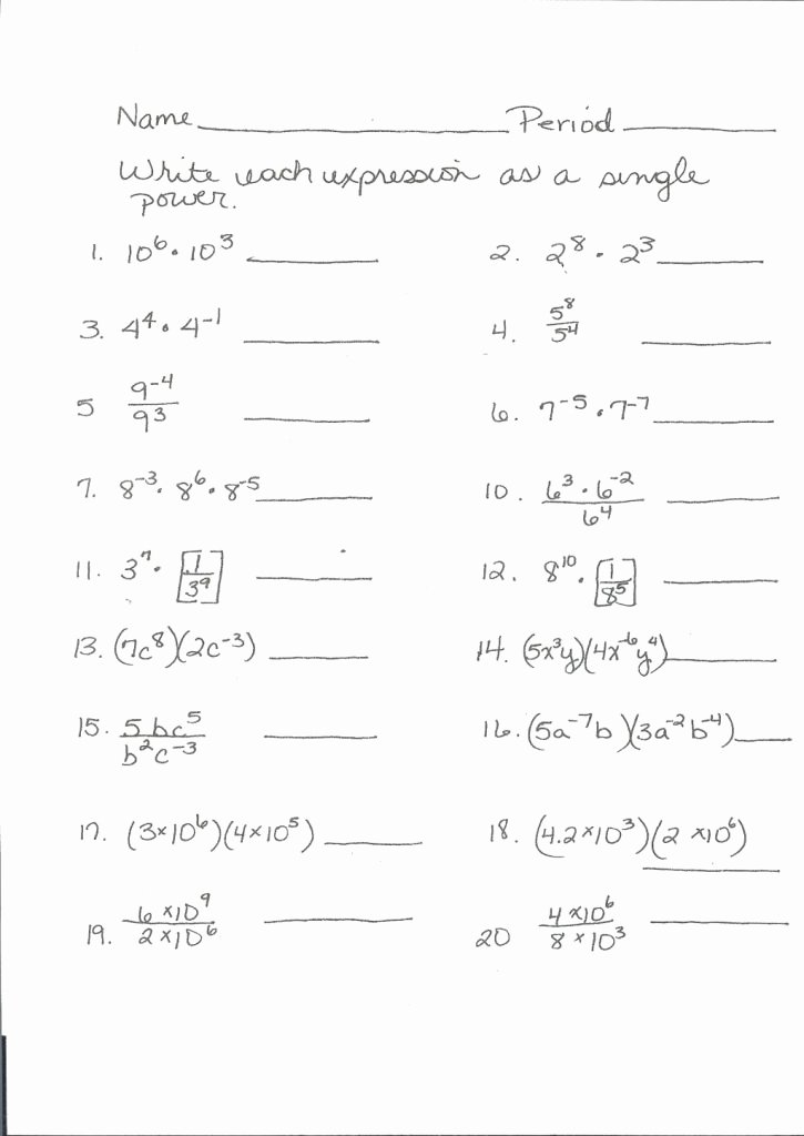 Simplifying Exponential Expressions Worksheet 26