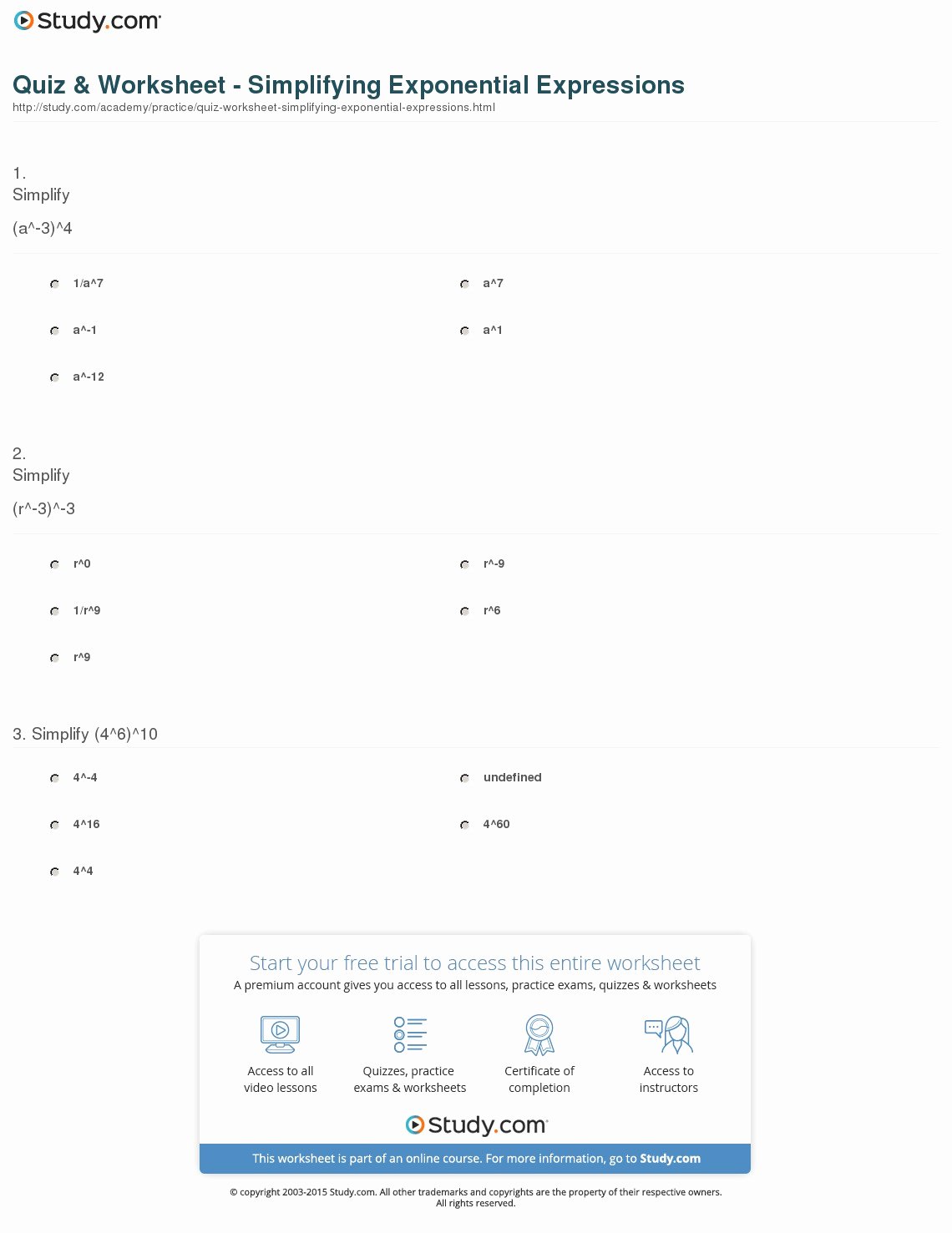 Simplifying Exponential Expressions Worksheet 28