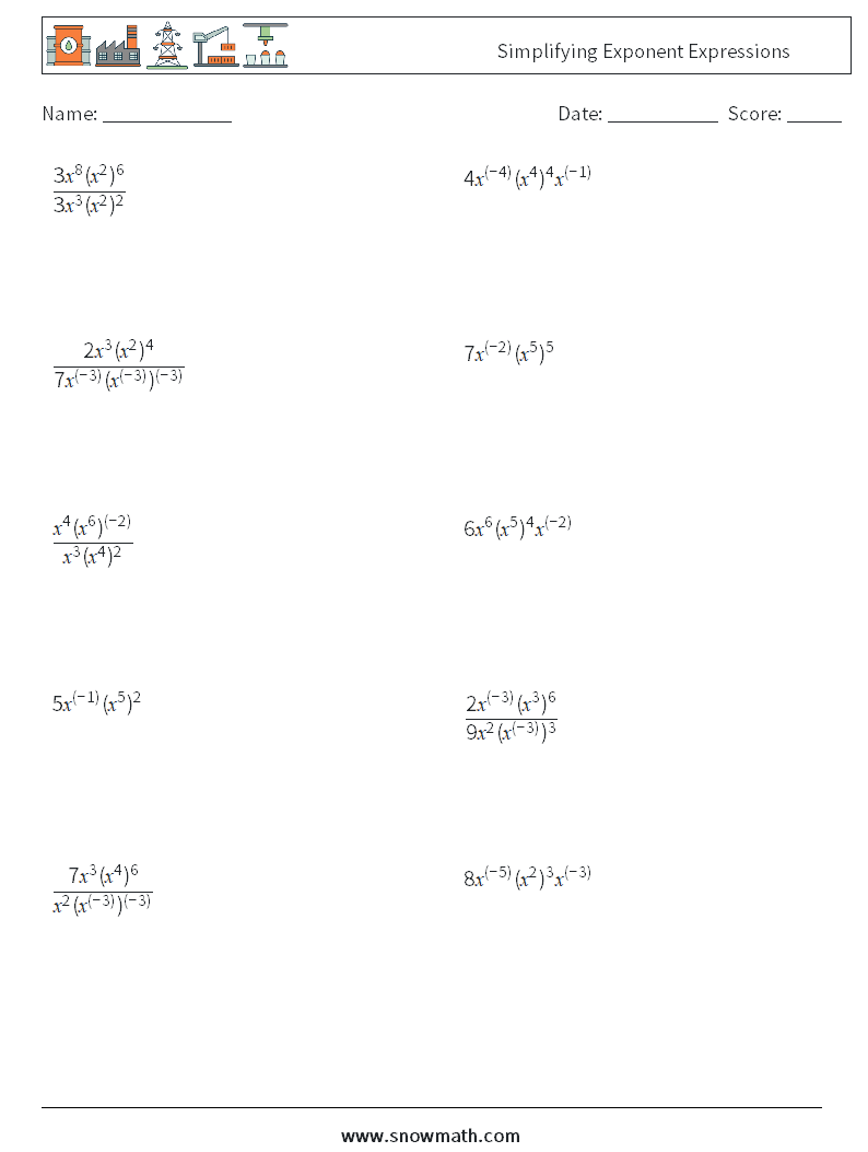 Simplifying Exponential Expressions Worksheet 33