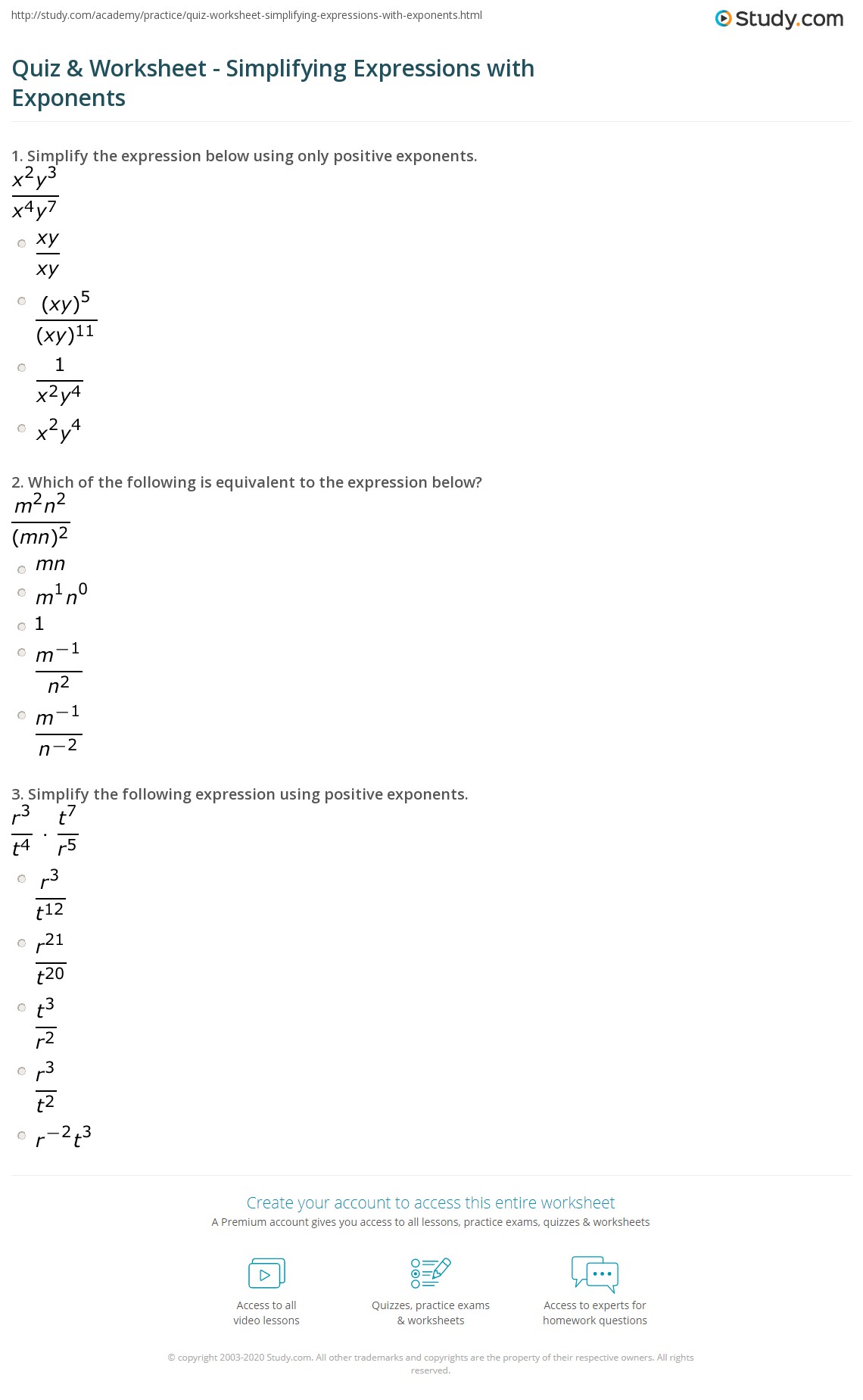 Simplifying Exponential Expressions Worksheet 45