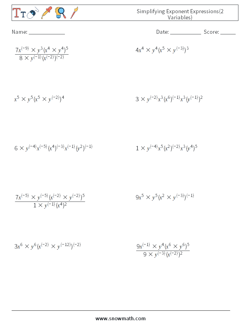 Simplifying Exponential Expressions Worksheet 54