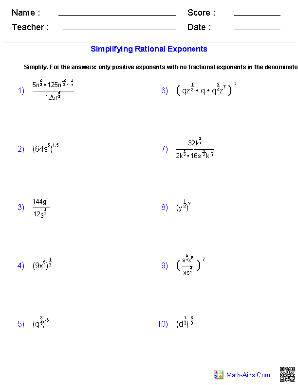 Simplifying Exponential Expressions Worksheet 60