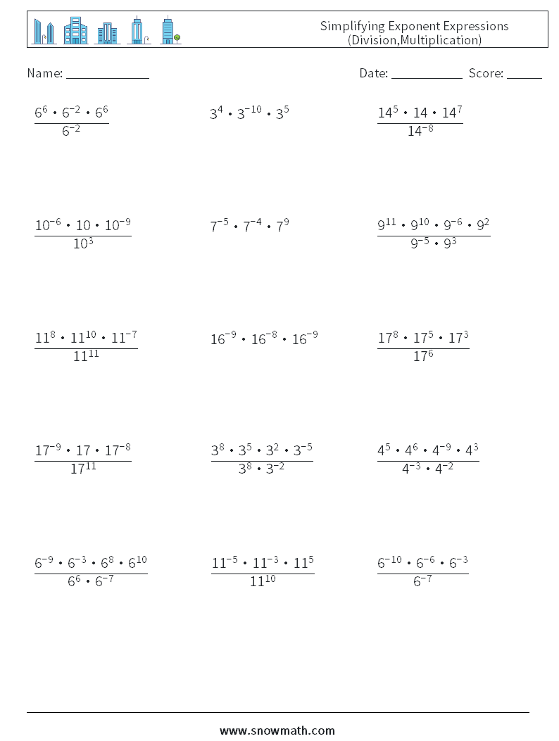 Simplifying Exponential Expressions Worksheet 61