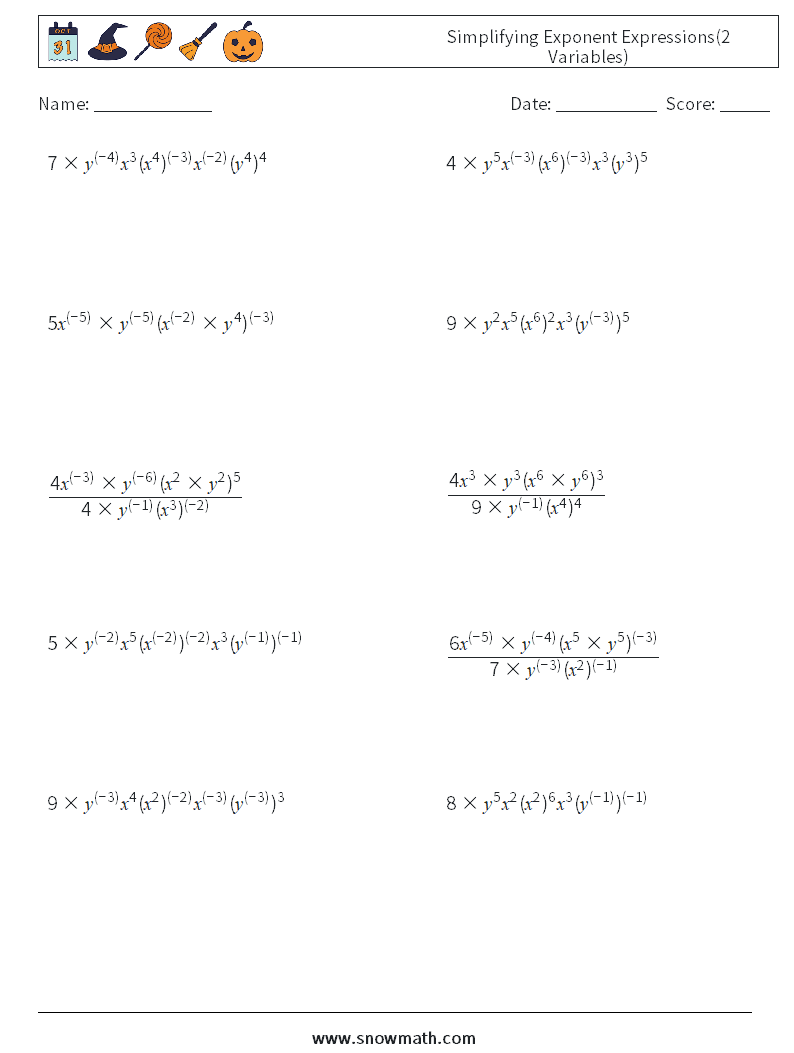 Simplifying Exponential Expressions Worksheet 64