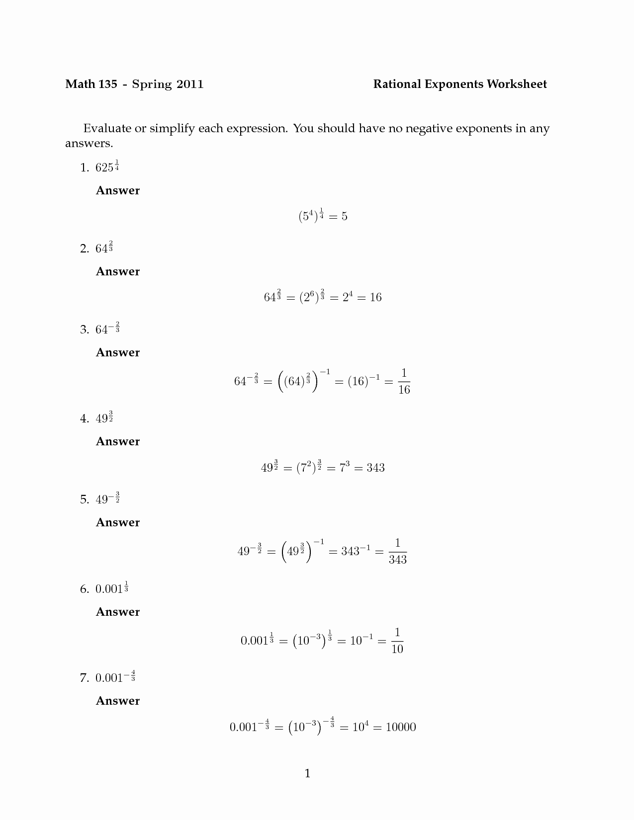 Simplifying Exponential Expressions Worksheet 7