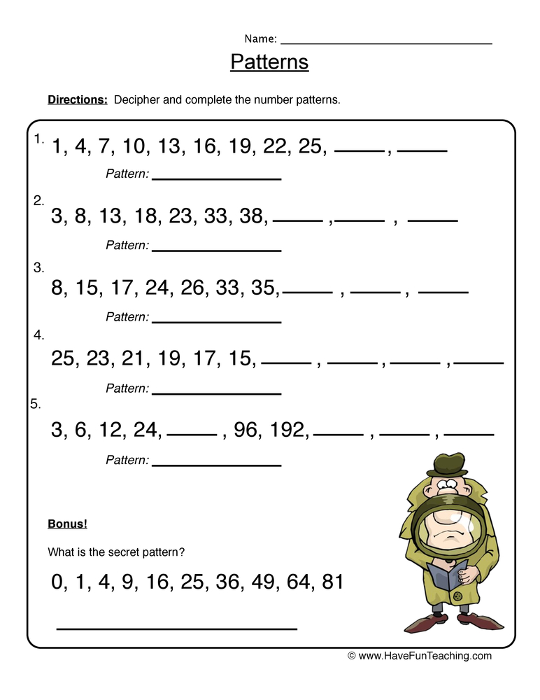 Worksheet On Number Patterns 18