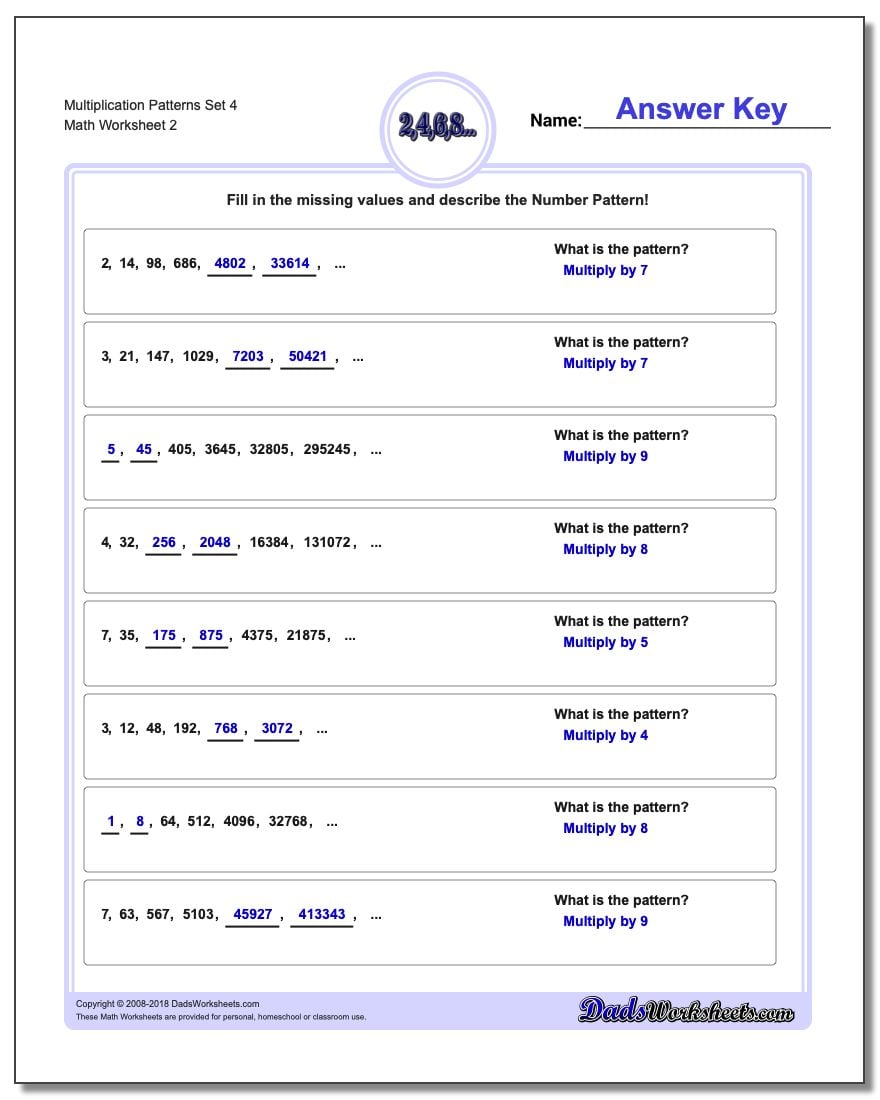 Worksheet On Number Patterns 20