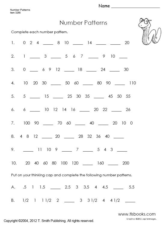 Worksheet On Number Patterns 3