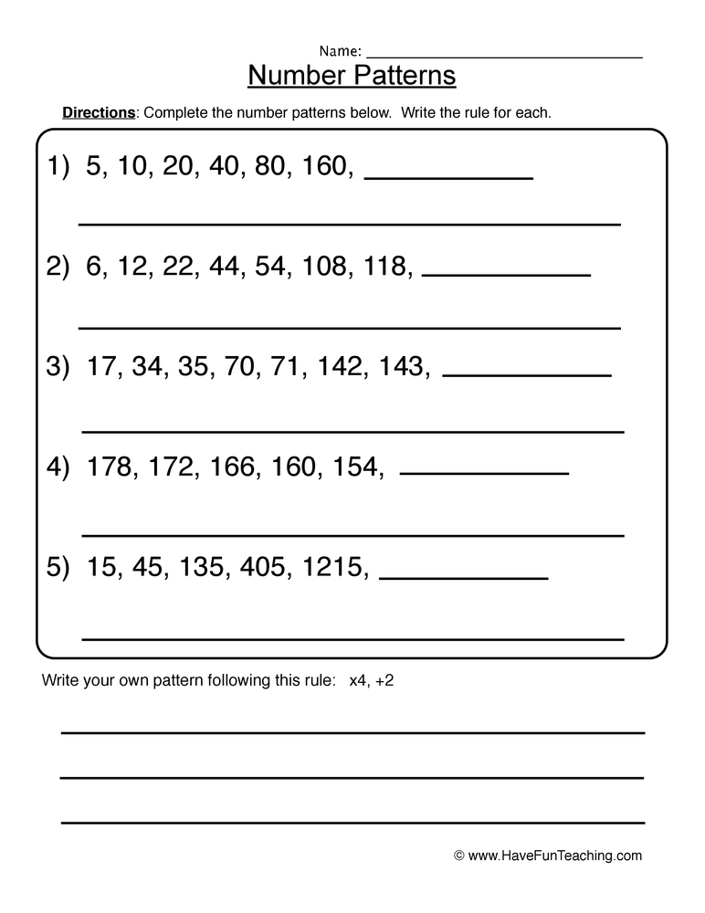 Worksheet On Number Patterns 33